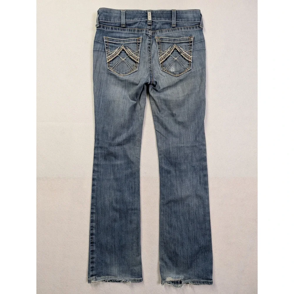 Ariat Womens REAL Denim Jeans 29L Workwear Distressed Boot Cut Blue